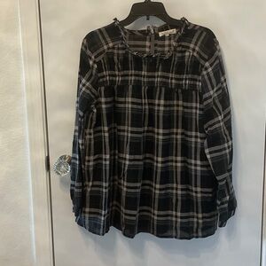 indigo soul Black and Gray Plaid Long-Sleeve Peasant Top
